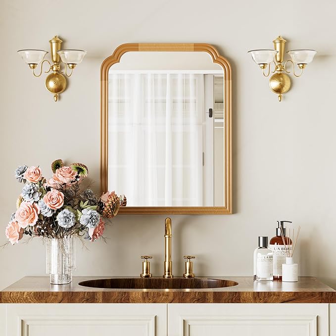Wood Frame Wall Mirror Decor for Small Bathroom Vanity Entryway, Living Room or Bedroom Home Decor - Light Woodgrain 18" x 24" Natural Color