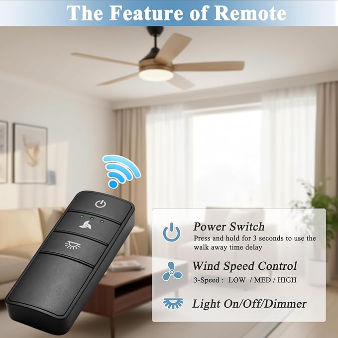 3 Speeds Ceiling Fan Remote Control for Hampton Bay, Works with Home Decorators Collection Hampton Bay, Replcement for TX028C-S, TX028C-L, Light Dimmer, 5 DIP Switches & Learn (Remote ONLY)
