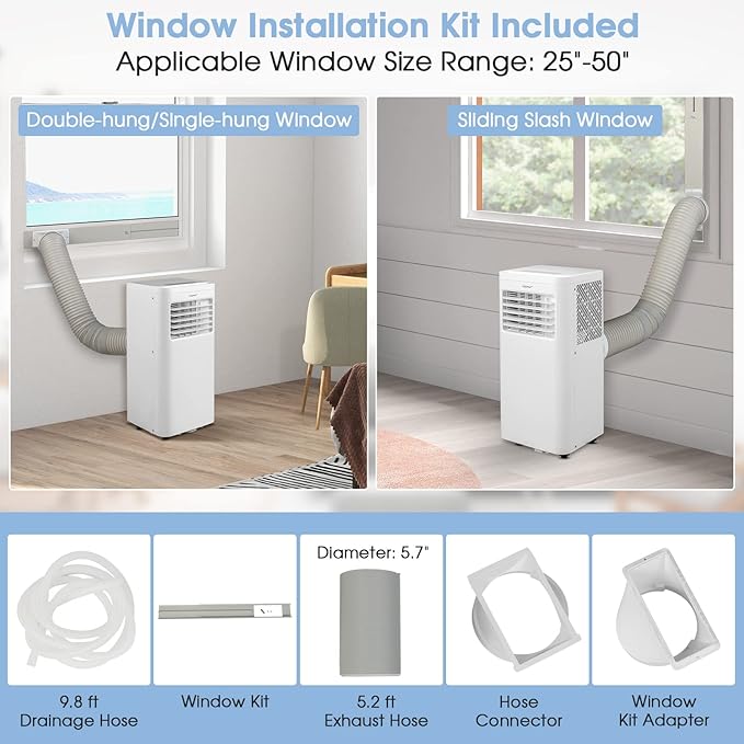 COSTWAY Portable Air Conditioner, 8000 BTU 3-in-1 Personal AC Unit with Built-in Dehumidifier, Fan Mode, Sleep Mode, 24H Timer, Remote Control, Cools up to 250 Sq. Ft for Bedroom