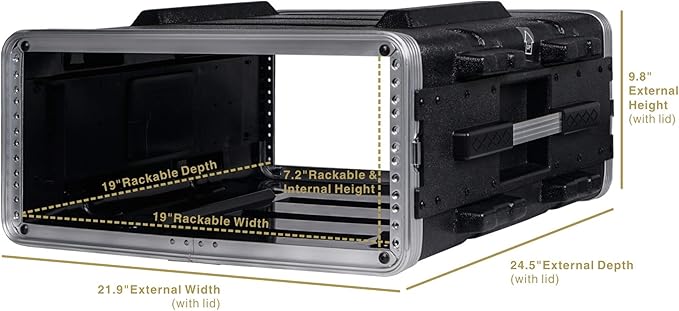 Sound Town Lightweight 4U PA DJ Rack/Road Case with ABS Construction, 19” Depth and Heavy-Duty Latches (STRC-A4U)