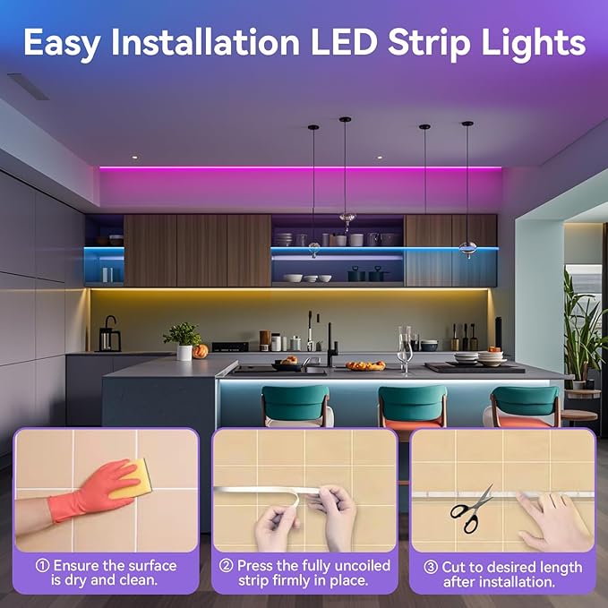 CHARKEE LED Lights for Bedroom 50 ft, Color Changing LED Strip Lights with 44-Key Remote, 12 Volt RGB SMD5050 Tape Lighting for Bedroom, Room Decor, Indoor,IG,TikTok,DIY(44key Remote)