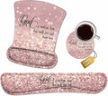 Ergonomic Mouse Pad Wrist Support and Keyboard Wrist Rest Set with Coasters, Non-Slip PU Base, Easy Typing and Relieve Wrist Pain, Perfect for Home Office Working Studying, Bible Verse Psalm 46:5