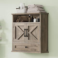 Bathroom Wall Cabinet, Wall Mounted Medicine Cabinet with Drawer, Barn Door & Adjustable Shelf, 24.4"H x 23.6"W x 9"D Grey Over Toilet Farmhouse Storage Cabinet for Kitchen, Laundry, Entryway