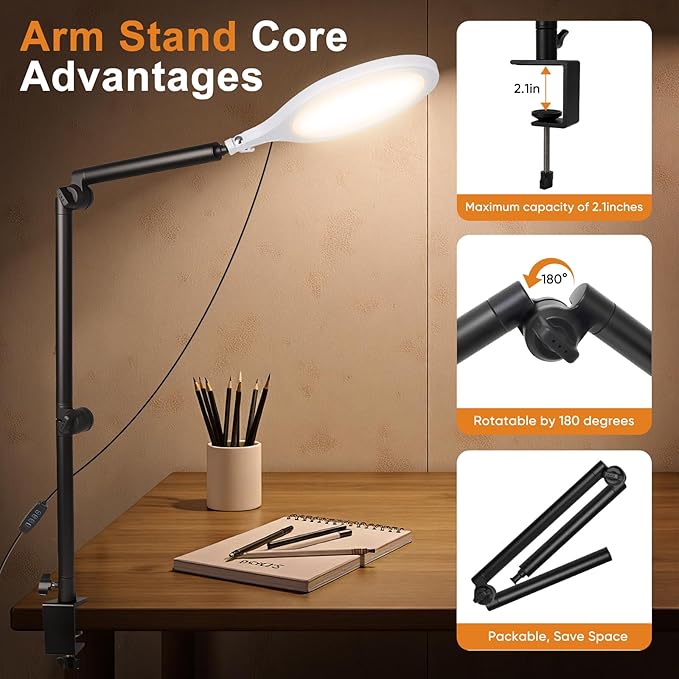 Desk Ring Light, 10" LED Ring Light for Desk with Clamp, 360°Rotate & Flexible Height Full-Screen Overhead Ringlight for Video Recording, TikTok, YouTube, Live Streaming, Content Creation, White