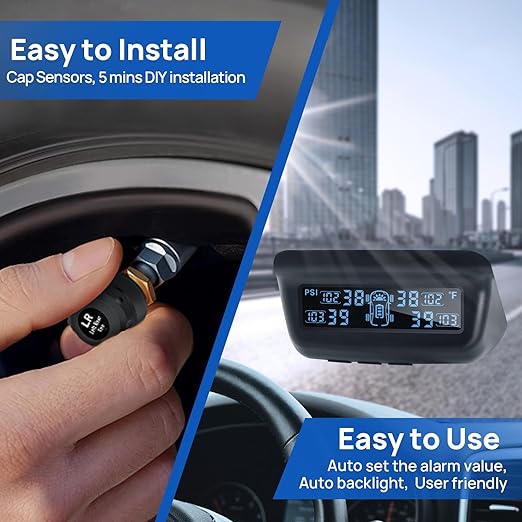 Masoll Tire Pressure Monitoring System, RV/Trailler TPMS with Solar Charging & Auto Calibration, M13 LCD Display tpms 4 sensors (0-87PSI)