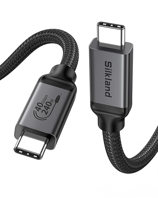 Silkland USB 4 Cable for Thunderbolt 4, 40Gbps Data Sync, 240W PD 3.1 Charging, 8K/5K@60Hz, Dual 4k, Braided USB C Video Cable Compatible for MacBook, iPhone 17/16, SSD, Docking, Monitor, eGPU, 5FT