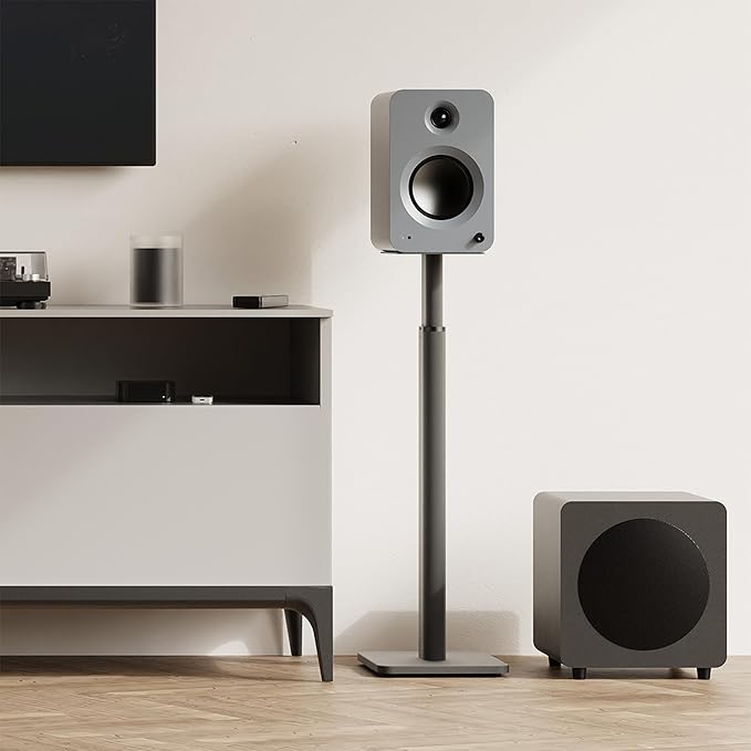 Kanto SPH Universal Height Adjustable Floor Speaker Stands for Bookshelf Speakers up to 30 lb (13.6 kg) | 24”-42” Height Adjustment | Internal Cable Management | Pair | Black