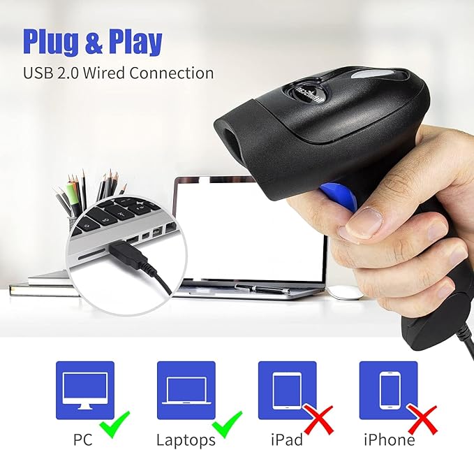 NetumScan USB 1D Barcode Scanner, Handheld Wired CCD Barcode Reader Supports Screen Scan UPC Bar Code Reader for Warehouse, Library, Supermarket
