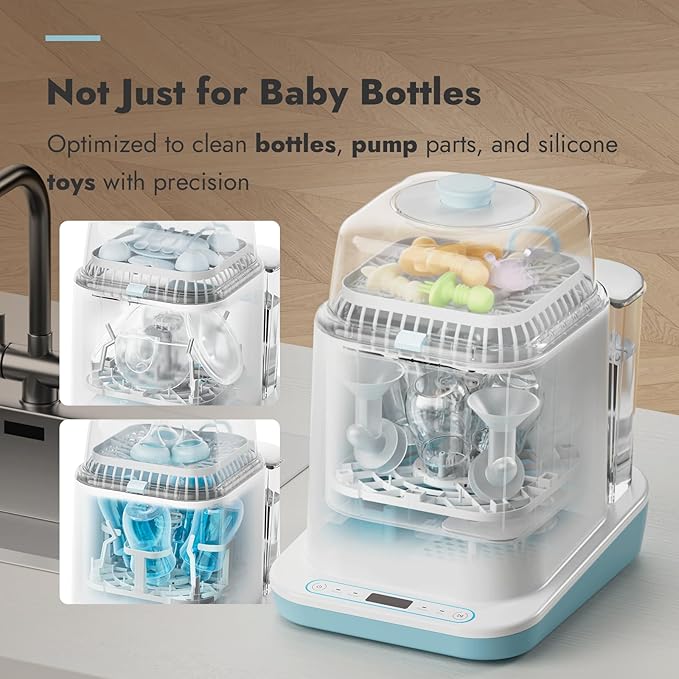 Papablic Bottle Washer Pro, Baby Bottle Washer & Sterilizer & Dryer, 4-in-1 Bottle Washer Sanitizer for Bottles, Pump Parts, & Baby Essentials - Quick & Clean with 60 Detergent Tablets, White