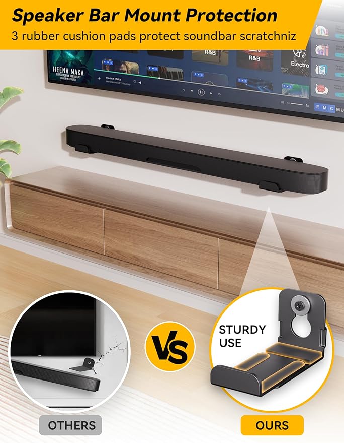 MUAKIOY Soundbar Mount, (2 Sets) Speaker Wall Mount Brackets Under TV, Heavy Duty Sound Bar Shelf Mounting Adjust 3.4" - 5.8" for Samsung, Vizio, Lg, Sony, JBL, Bose and More Hanger Soundbars