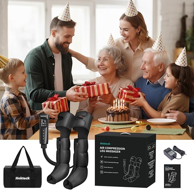 Nekteck Leg Compression Massager with Heat Leg Massager for Circulation and Pain Relief, Air Compression Boot Massage Tool with 2 Heats 6 Modes 6 Intensities, Relaxation Tool for Men Women