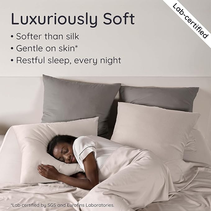 Bambaw 100% Viscose Derived from Bamboo Sheets King Size Set – 4pcs Luxury Bed Sheet Set, Best Cooling Sheets for Hot Sleepers, Soft & Breathable, Fits Up to 16'' Deep Pocket (Sand)