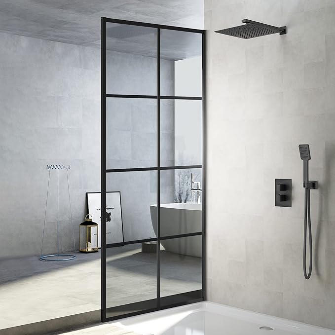 Shower Door Single Panel, Framed Tempered Glass Shower Door 34 * 76 Inch for Walk-in Bathroom, Clear Glass Shower Screen with Matte Black Finish