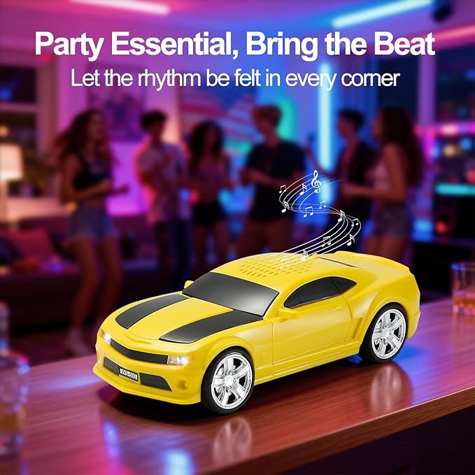 WSTER Classic Sports Car Model Bluetooth Speaker, Portable Wireless Outdoor Speaker with HD Sound, TWS Pairing, Truck Bluetooth Speaker, Parties & Home Audio (Yellow)