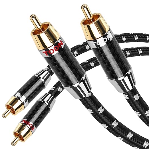 TODN RCA Cables Audiophile Male to Male Stereo Shielded HiFi OFC RCA Cable for Car Audio, Sub, Amp, Phono (3ft/1m, 1 Pair)