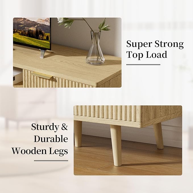 YLGJ&TIDY Modern Wood TV Stand Up to 60'',Universal Entertainment Center with 3-Tier Shelves,TV Console with Cabinets Storage,Wood Frame Television Stand (Oak)
