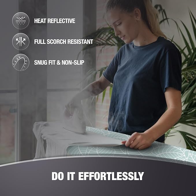 COTTY HOME Extra Thick Ironing Board Covers with Pad Standard Size 15x54, Heat Reflective Full Scorch Resistant Padding, Snug Fit Non-Slip Nose Pocket Fastener Straps Elastic Edges, Green Floral
