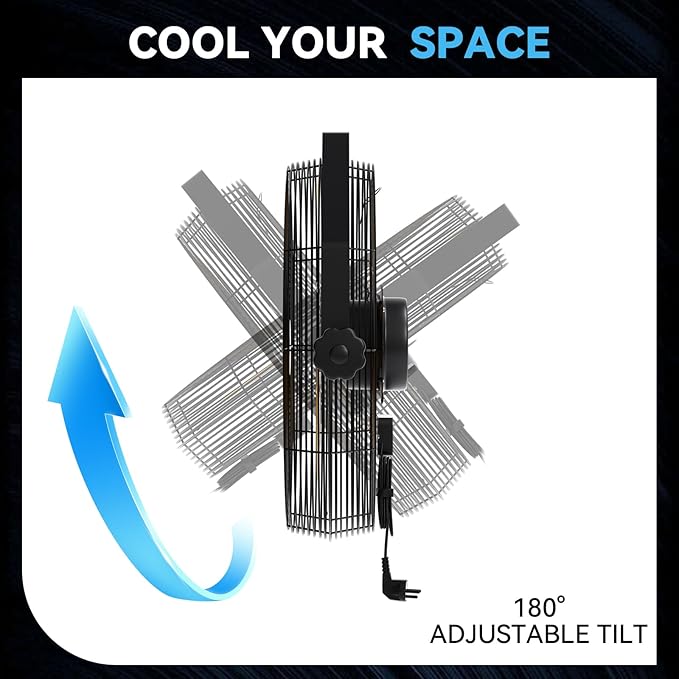 Fanqiebros 4580 CFM 18 inch High Velocity Wall Mounted Fan, 3-Speed Metal Fan with Sealed Motor, 360 Degree Tliting Heavy Duty Wall Fan for Patio, Barn, Garage, and Gazebo - UL listed