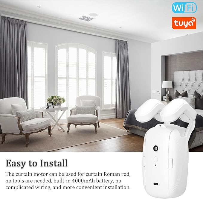 2PCS Tuya WiFi Intelligent Curtain Motor Electric Curtain Robot Automatic Opener No Wiring with Gateways Support APP Remote Control Timer Setup Temperature & Light Sensing Compatible with Home