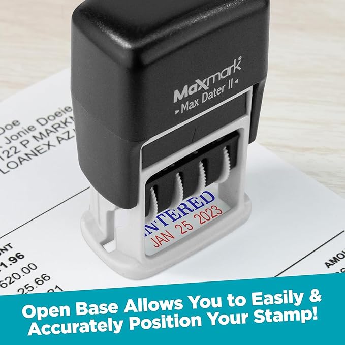 MaxMark Self-Inking Rubber Date Office Stamp with FAXED Phrase & Date - Blue Ink (Max Dater II), 12-Year Band