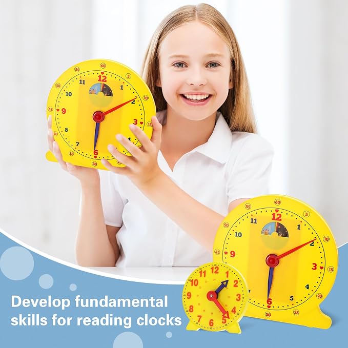 Lenwen 16 Pcs Classroom Clock Kit 24 Hours Learn to Tell Time Teaching Clock Toy - Image 5