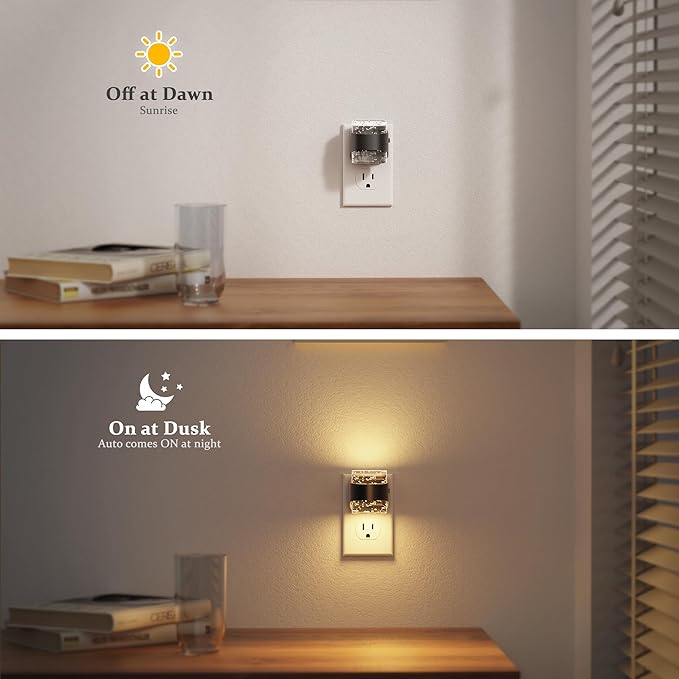 JandCase LED Night Light, Bubble Night Lights Plug into Wall, [2 Pack]Night Light Warm White 3000K & 5 Brightness Levels, Dimmable Nightlight with Dusk to Dawn Sensor for Bathroom Hallway Bedroom