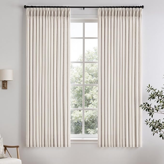 Memory Trained Pinch Pleated Curtains 45 Inches Long, Viral Linen Pinch Pleat by ANRODUO