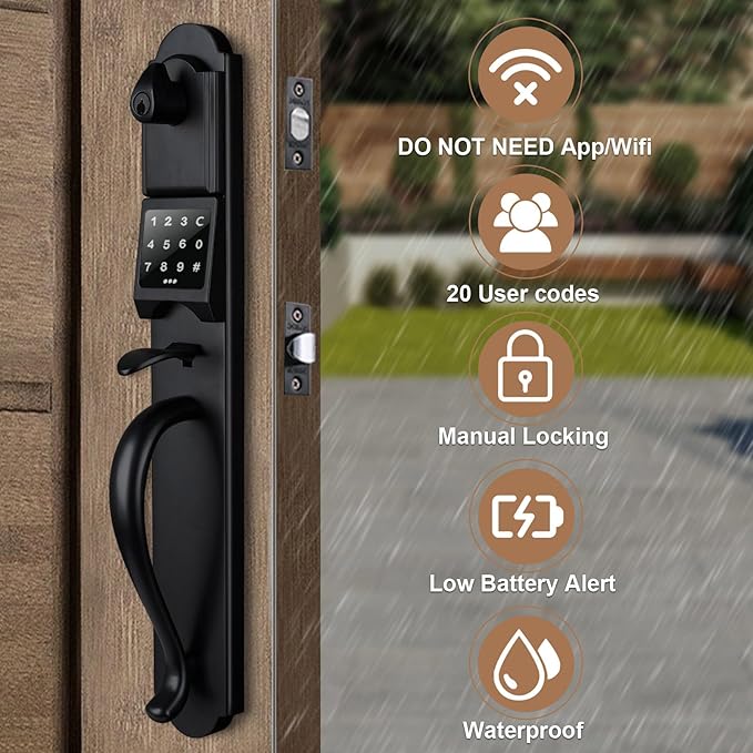 HISAFE (Left Hand) Keyless Entry Door Lock with Handle Sets, Electronic Smart Exterior Door Handleset with Keypad