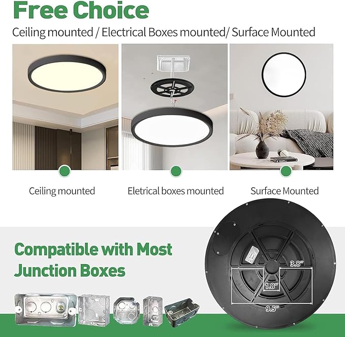 6PK 15.8 Inch LED Flush Mount Ceiling Light Black, 32W, 3480LM, 3000K/4000K/6000K CCT Selectable, Round Flat Panel Light Low Profile Ceiling Light Fitures for Hallway, Kitchen, Bedroom, Laundry Room