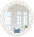 Tanmicoshomy Round Wall Mirror 24 Inch,Circle Mosaic Mirror with Natural Mother of Pearl and Wood Frame, Decorative Coastal Round Wall Mirror for Bathroom Bedroom Living Room Entryway