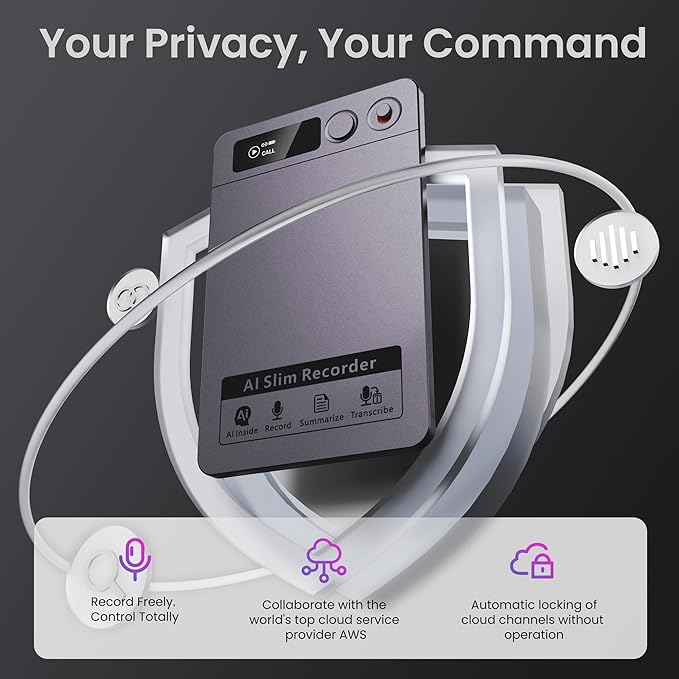 AI Voice Recorder, Note Pro Voice Recorder Transcribe & Summarize, AI Noise Cancellation Technology, Supports 152 Languages, 64GB Memory APP Control Audio Recorder for Lectures, Meetings, Calls
