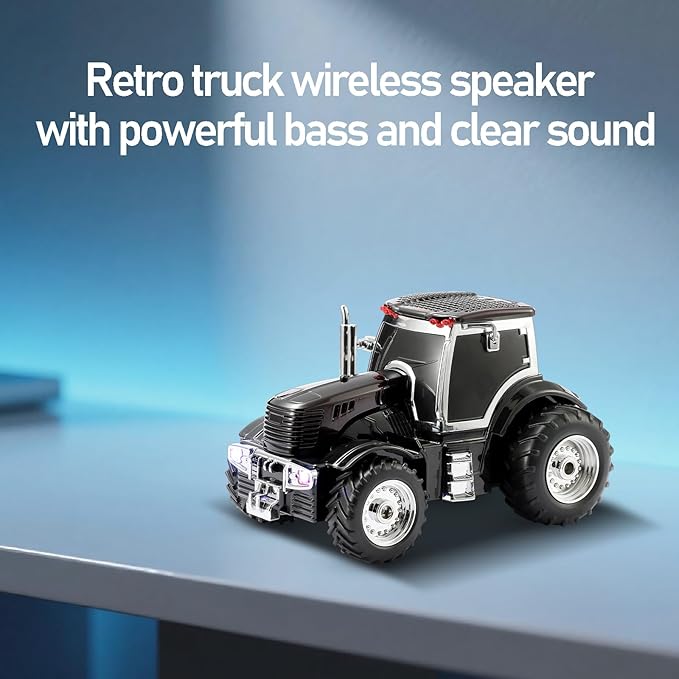 Tractor Head Bluetooth Speaker – unique Bluetooth car speaker with HD stereo, TWS pairing, LED party lights, portable wireless outdoor speaker, car model decoration, and a great gift for men(Black)