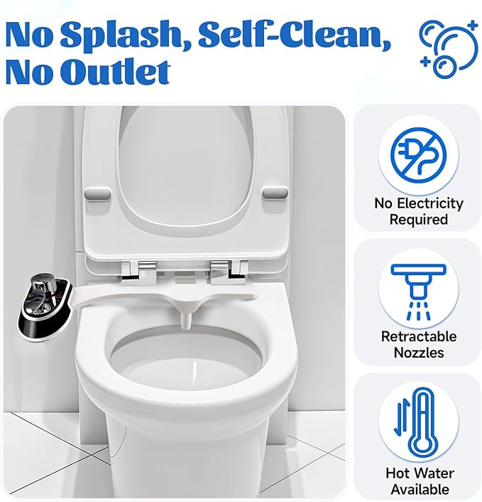Toilet Attachment for Toilets Seat,Self-Cleaning Hot&Cold Water Bidet-Toilet Attachment for Hygiene,Non-Electric Bidets Sprayer, Adjustable Water Pressure with Bidet Hose for Feminine /Real Wash.