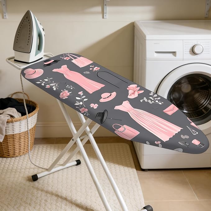 Nuxovilar Ironing Board Cover Needle Cotton 15x54 Inches | Ironing Board Cover and Pad Pink Fashion Design Needle Cotton for Bedroom, Dressing Area, Laundry Space