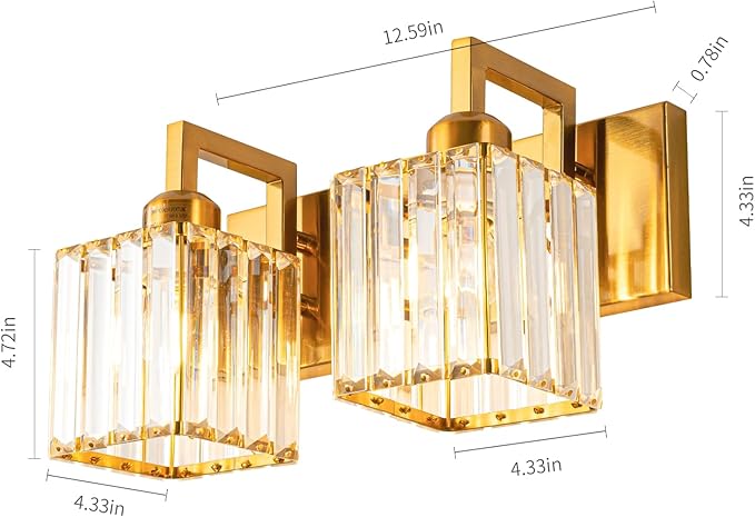 FDPBY Modern Bathroom Vanity Light 2-Lights Gold Crystal Wall Lamp Bathroom Modern Crystal Vanity Lighting