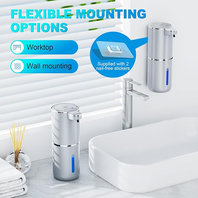 Amyzavls Automatic Liquid Soap Dispenser,380ml Wall Mount Touchless 4 Gear Adjustable Electric Liquid Soap Dispenser,USB Rechargeable with Sensor for Bathroom,Kitchen,Office