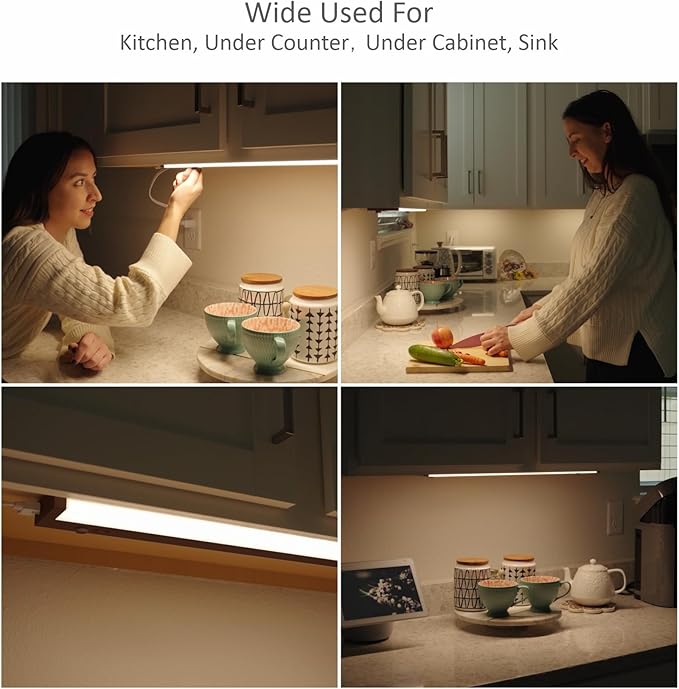 Leetdud Under Cabinet Lighting Plug in or Hardwired Built-in Dimmer, 18 Inch 9W, 5CCT 2700/3000/3500/4000/5000K, Linkable Counter Lights for Kitchen, ETL Dimmable LED Light Fixture, Bronze