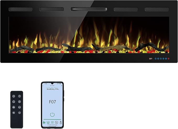 50" WiFi Electric Fireplace Inserts, Recessed and Wall Mounted Fireplace Heater W/Adjustable Flame Color & Brightness, Thermostat, 9H Timer, App and Remote Control, 750/1500W