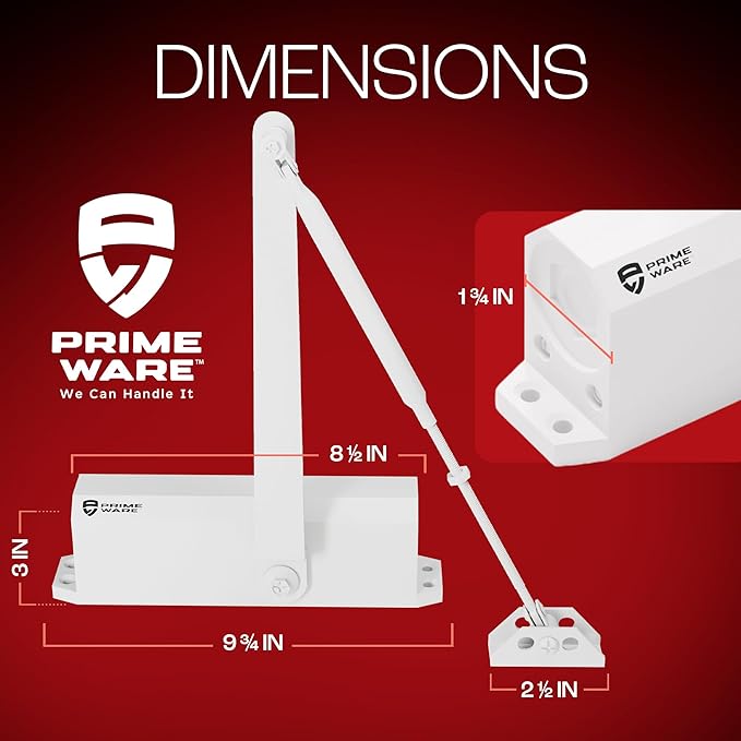 PrimeWare DC-600 Automatic Adjustable Door Closers for Home | Soft Close, No Slam | Residential and Commercial Door Closer | Level 1-6 | for Doors Weighing 30-300 lbs | Hydraulic Door Spring - White