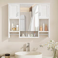VECELO Bathroom Wall Cabinet with Mirror, Wall Mounted Medicine Cabinet with Open Shelves, 2 Towels Bars for Bathroom Laundry Room Kitchen