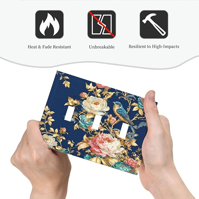 Bvtewkhz Floral Birds Morris 3 Gang Triple Toggle Decorative Outlet Covers Light Switch Plate Electrical Receptacle Switchplate For Bathroom Kitchen Bedroom