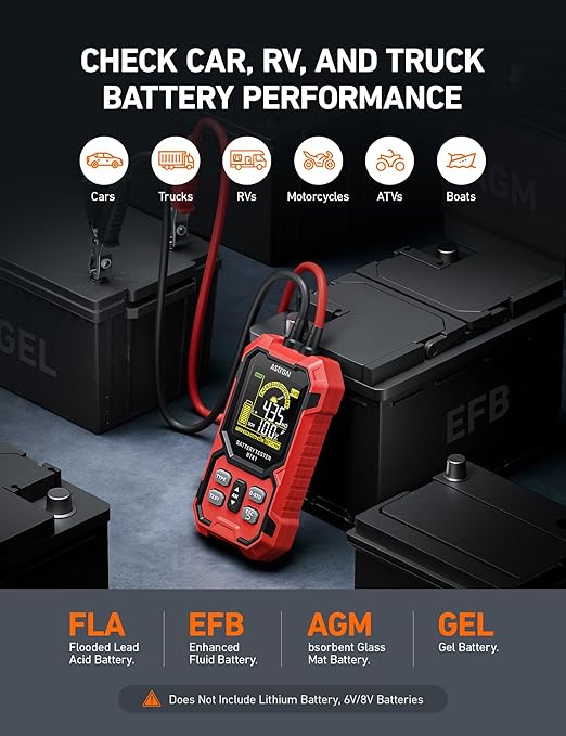 AstroAI Car Battery Tester, 12V/24V Digital Automotive Meter Diagnostic Tool,100-2000 CCA Load Capacity, for Preventive Maintenance Truck, RV, Marine Vehicle, and More