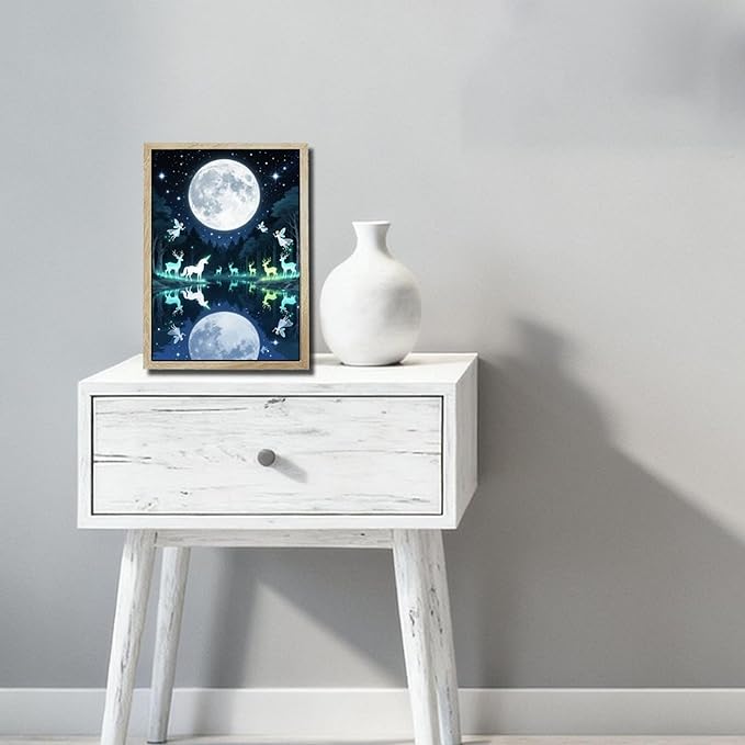 URVIP LED Glowing Photo Frame, 3D Starry-Sky Moon Animal Wall Art, 9x12 Inches Dimmable Light Up Light Painting for Bedroom, Unique Aesthetic Decor, Great Birthday Gift for Women Men