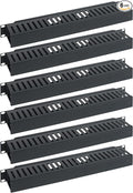 ICC 1U Finger Duct Cable Manager Panel with Cover, Plastic with Metal Back Frame, 3" Depth, Horizontal Cable Management, Rackmount for 19” Network Racks, Black, 6-Pack