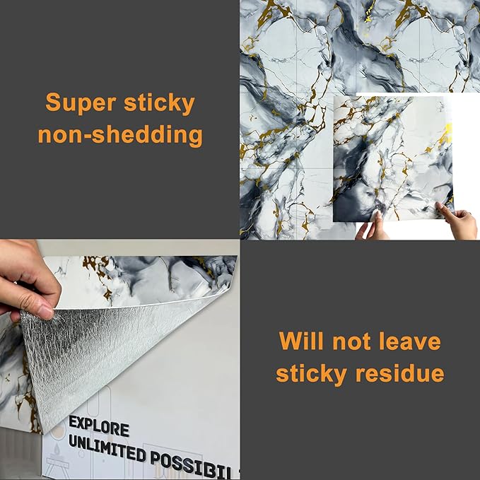 Wall Panels Peel and Stick，PVC Imitation Artificial Marble Tiles Sticker，20 pcs 23.6" L x 11.8" W，Heat-Resistant Backsplash Tile，Ideal for Kitchen Bathrooms Living Rooms Bedrooms.