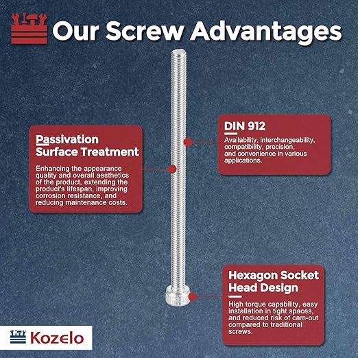 Kozelo 6pcs Socket Head Cap Screws - [M5-0.8 x 90mm] 304 Stainless Steel Allen Socket Drive for Electrical Motor 3D Printing Fan Engine Replacement Use, Silver