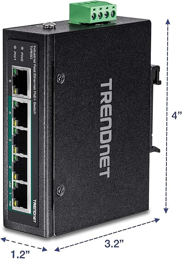 TRENDnet 5-Port Industrial Unmanaged Fast Ethernet PoE+ DIN-Rail Switch - Image 9