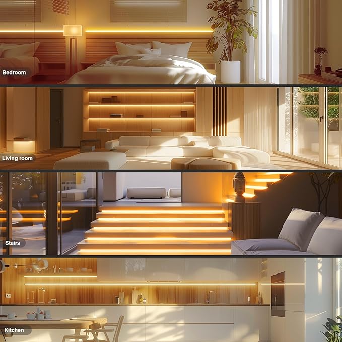 BUNACET COB LED Strip Lights, Bright COB LED Lights 20ft LED 3000K Cool White Dimmable LED with RF Remote Under Cabinet Lighting for Bedroom Counter Kitchen