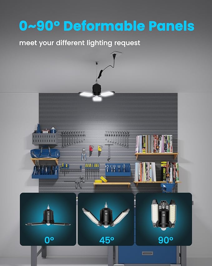 Kryoza Motion Sensor Garage Light Plug-in 80W 8000LM, Motion Activated Led Shop Light with E26 Socket Adapter, 3 Modes Indoor Bulb for Basement/Workshop 1Pack