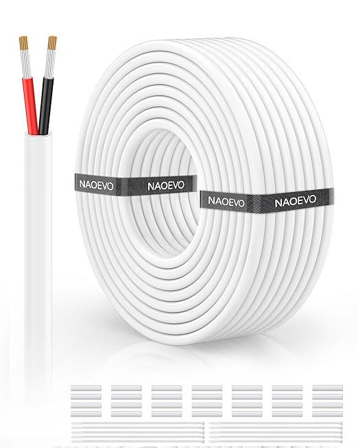 NAOVEO 16 Gauge Wire 2 Conductor Electrical Wire, 16 AWG Stranded PVC Tinned Copper Cable, Flexible/Low Voltage Automotive Wiring for LED Lamps, Marine, Speaker, Appliances (50FT)